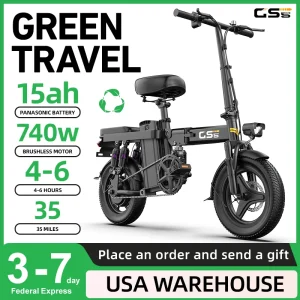 ,740W Folding Electric Bike,35 Miles Max Range Electric Bike for Adults, 14" Fat Tire
