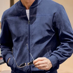 Men's suede nap fabric casual jacket Round neck