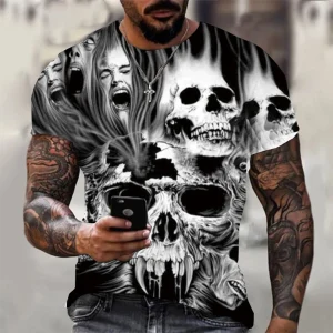 Men's summer 3D printed skull personalized cool print 

shirt