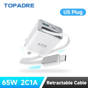 65W GaN PD3.1 Fast Charger With Retractable Cable ,