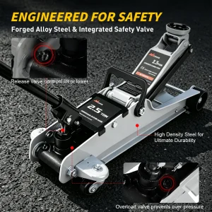 2.5 Ton Floor Jack, Low Profile Hydraulic Trolley Car Jack With 360° Swivel Lifting Arm