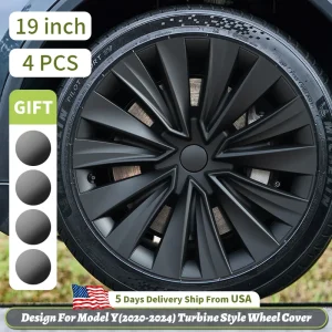 4PCS for Model Y 2020-2024 4PCS 19 Inch New Turbine Style Matte Black Hubcap Cover